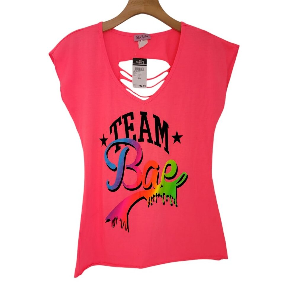 Miss‎ Popular Shirt Kids Girls Sz XL Cold Shoulder Team Bae Hot Pink NEW NWT